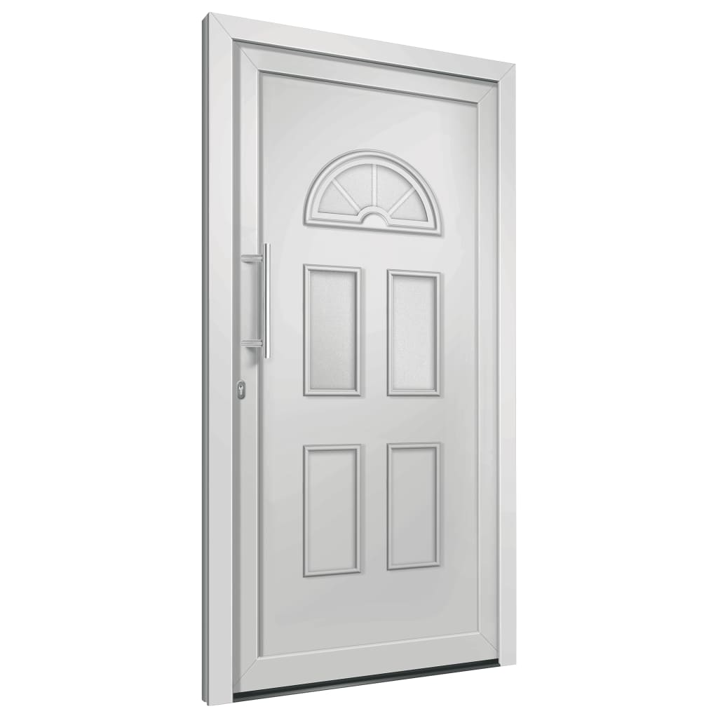 Porta di Ingresso Bianca 98x198 cm in PVC con Vetri Isolanti