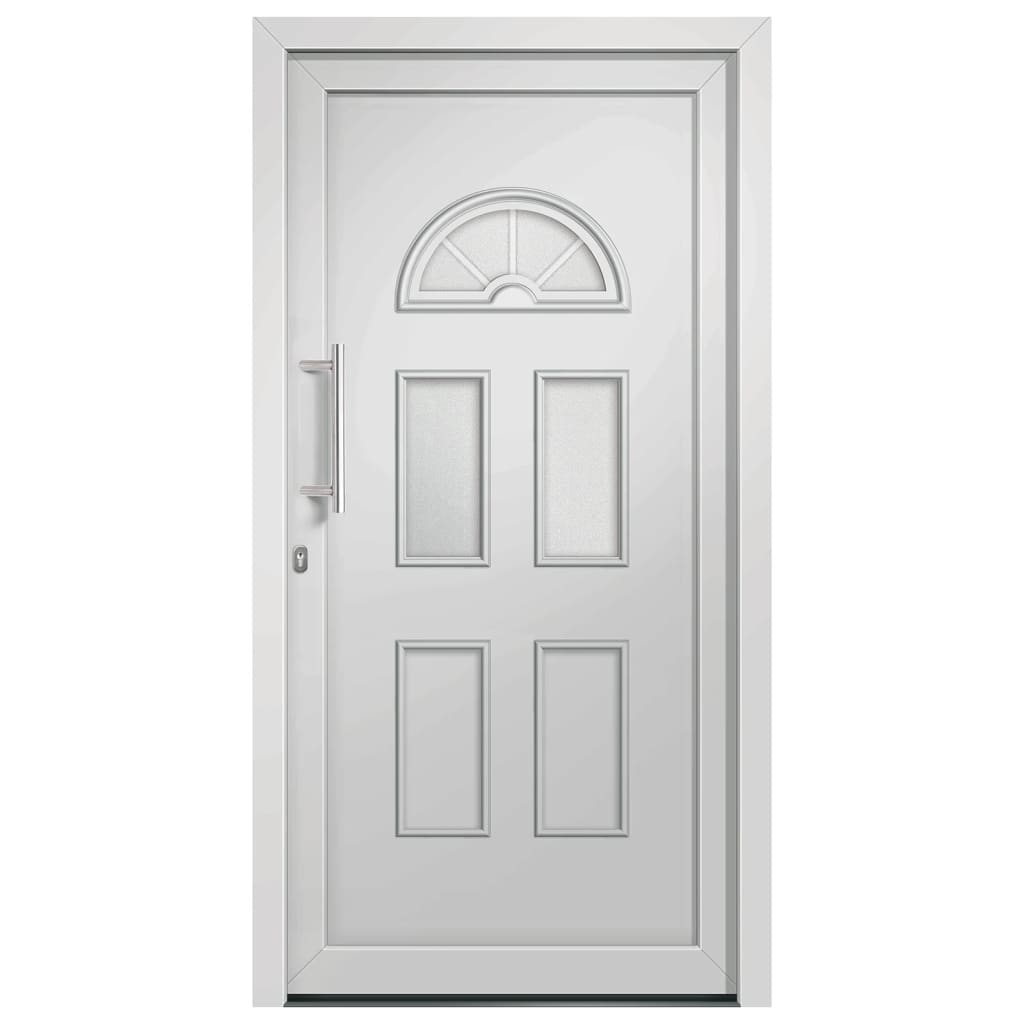 Porta di Ingresso Bianca 98x208 cm in PVC con Vetri Isolanti