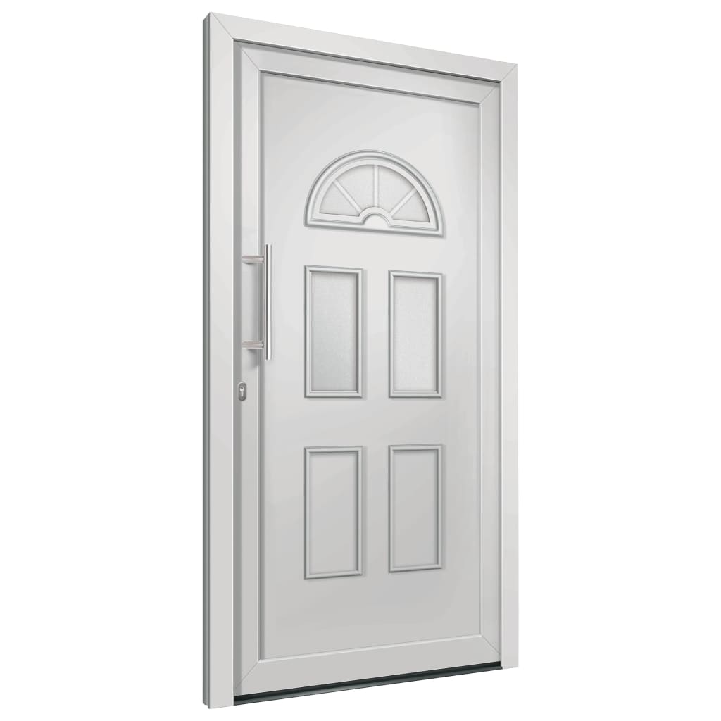 Porta di Ingresso Bianca 98x208 cm in PVC con Vetri Isolanti