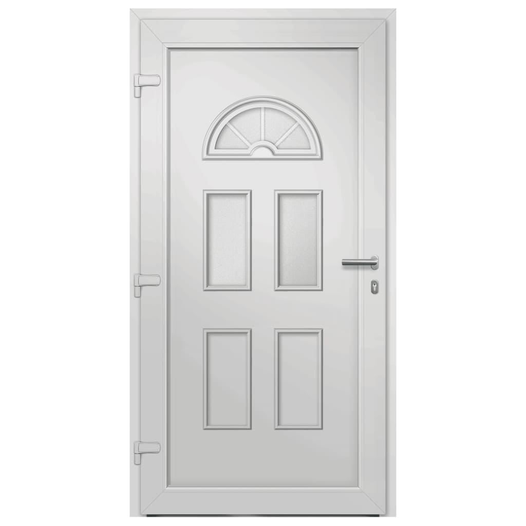 Porta di Ingresso Bianca 98x208 cm in PVC con Vetri Isolanti
