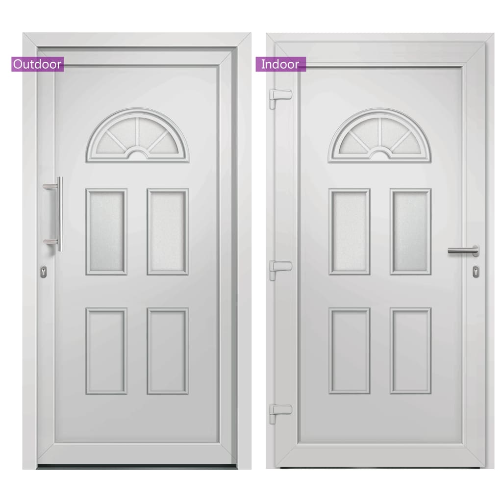 Porta di Ingresso Bianca 98x208 cm in PVC con Vetri Isolanti