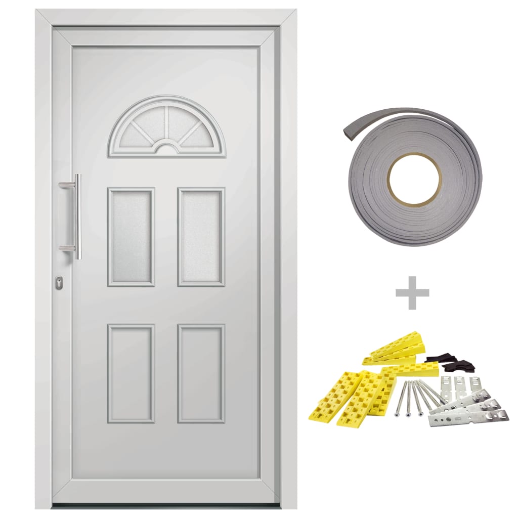 Porta d'Ingresso Bianca 110x210 cm PVC Telaio Rinforzo Acciaio