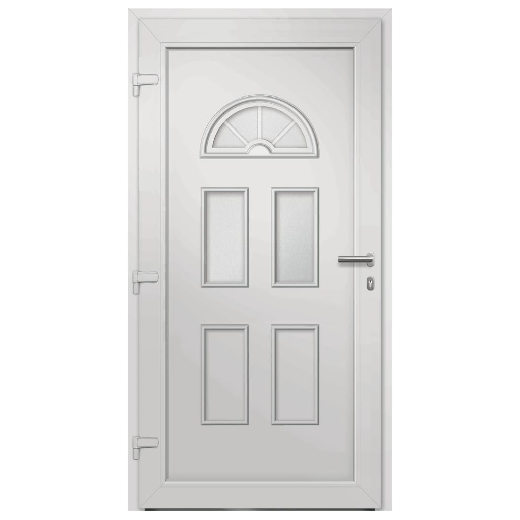 Porta d'Ingresso Bianca 110x210 cm PVC Telaio Rinforzo Acciaio