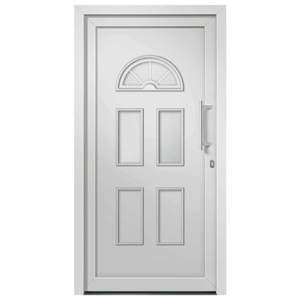 Porta d'ingresso bianca 98x198 cm in PVC con vetri isolanti e serrature a fungo