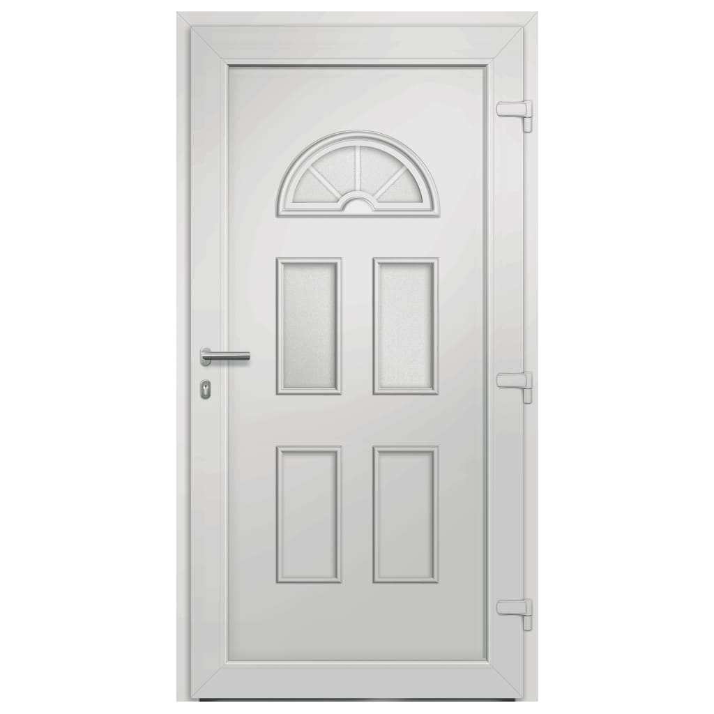 Porta d'ingresso bianca 98x198 cm in PVC con vetri isolanti e serrature a fungo