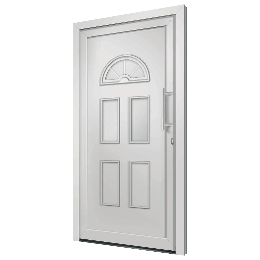 Porta d'ingresso in PVC bianca 88x208 cm con vetri isolanti e serrature a fungo