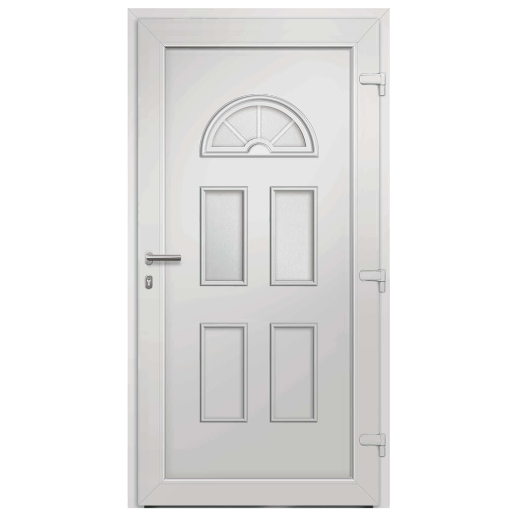 Porta d'ingresso in PVC bianca 88x208 cm con vetri isolanti e serrature a fungo