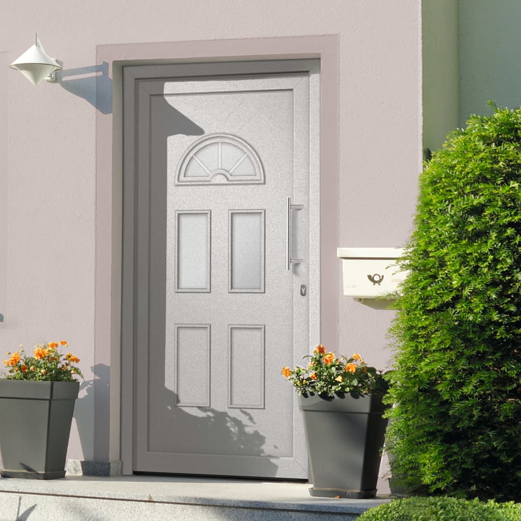 Porta d'ingresso in PVC bianca 88x208 cm con vetri isolanti e serrature a fungo