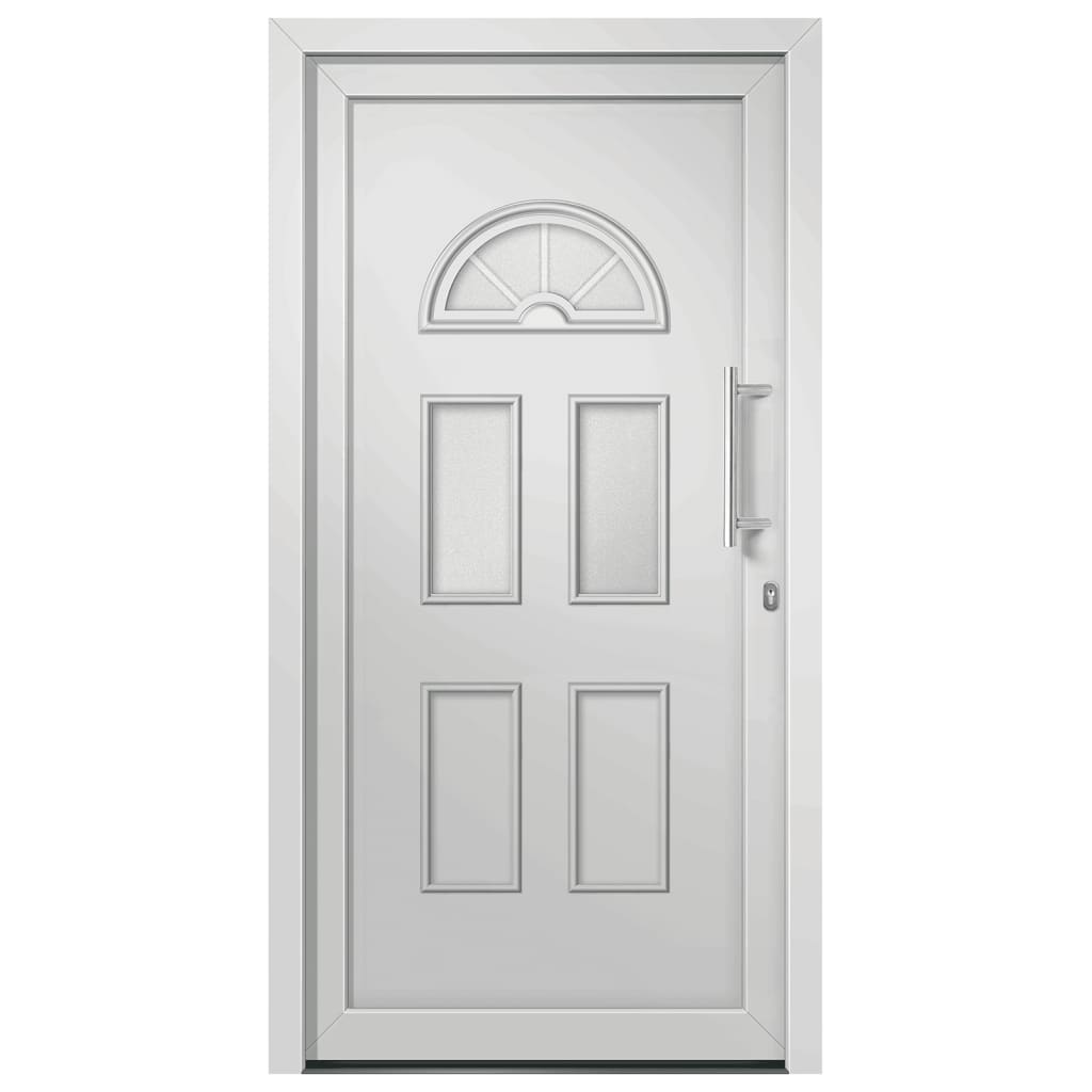 Porta d'Ingresso Bianca 98x208 cm in PVC con Vetri Isolanti e Serrature a Fungo