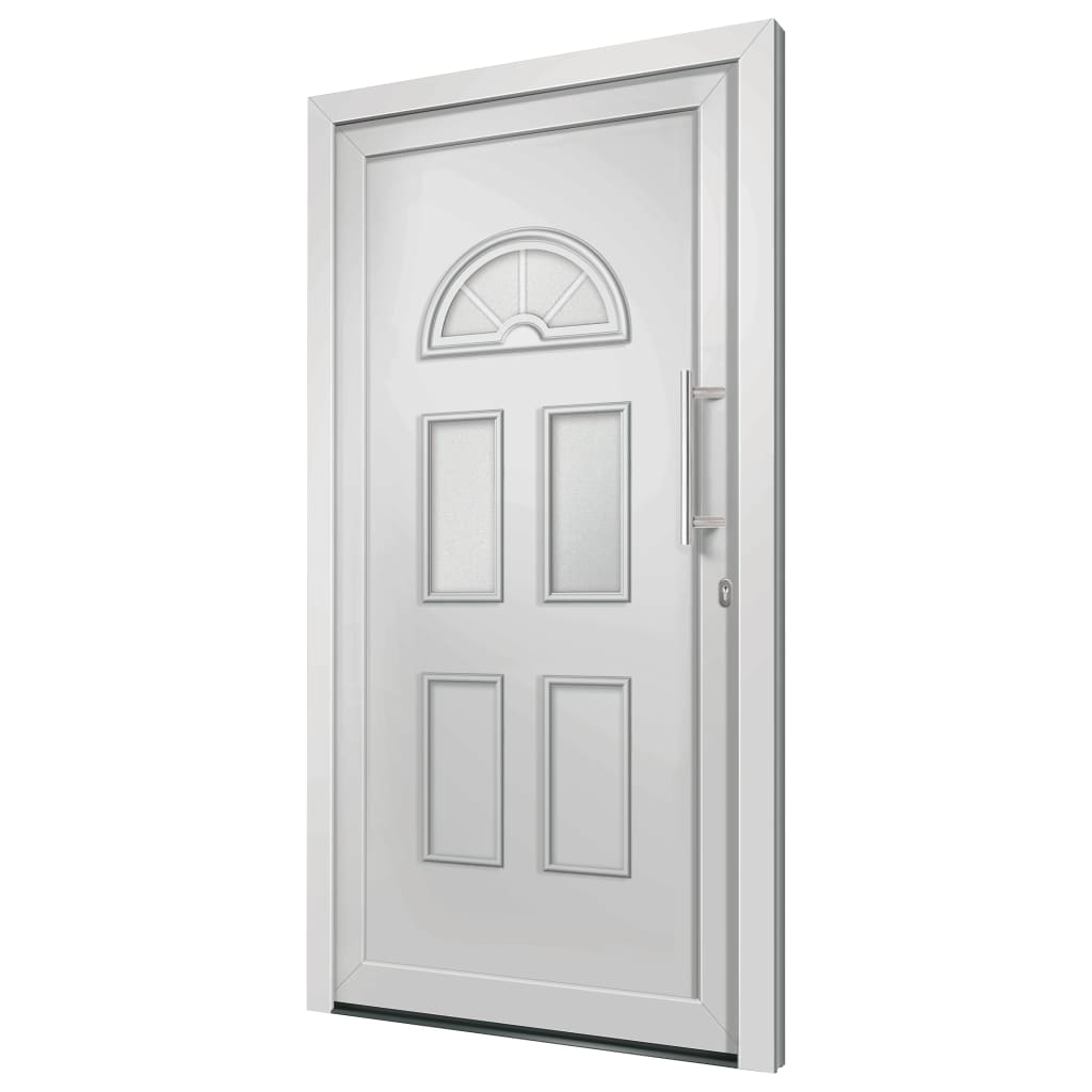 Porta d'Ingresso Bianca 98x208 cm in PVC con Vetri Isolanti e Serrature a Fungo