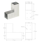 Connettori per Pali a Forma di L 4 pz Metallo Zincato 71x71 mm