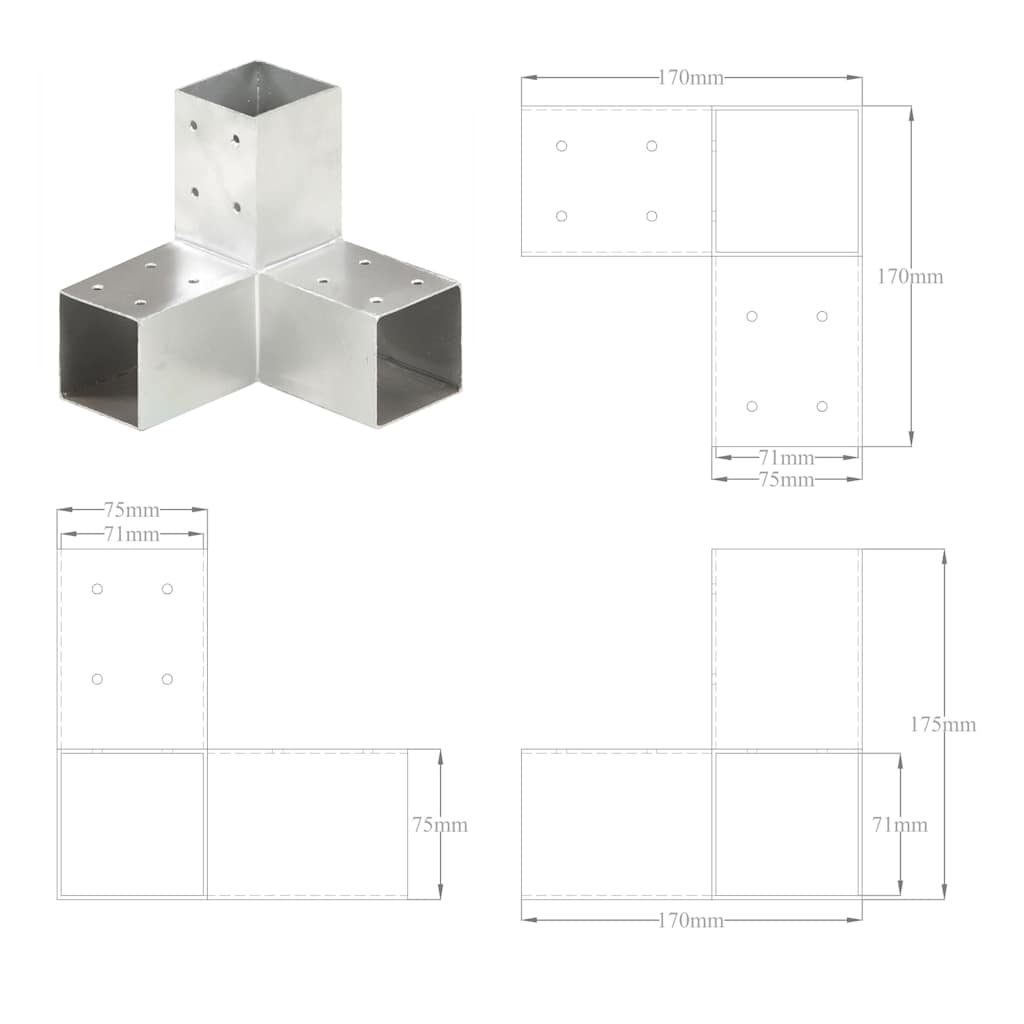 Connettori per Pali a Forma di Y Metallo Zincato 71x71 mm - 4 Pezzi