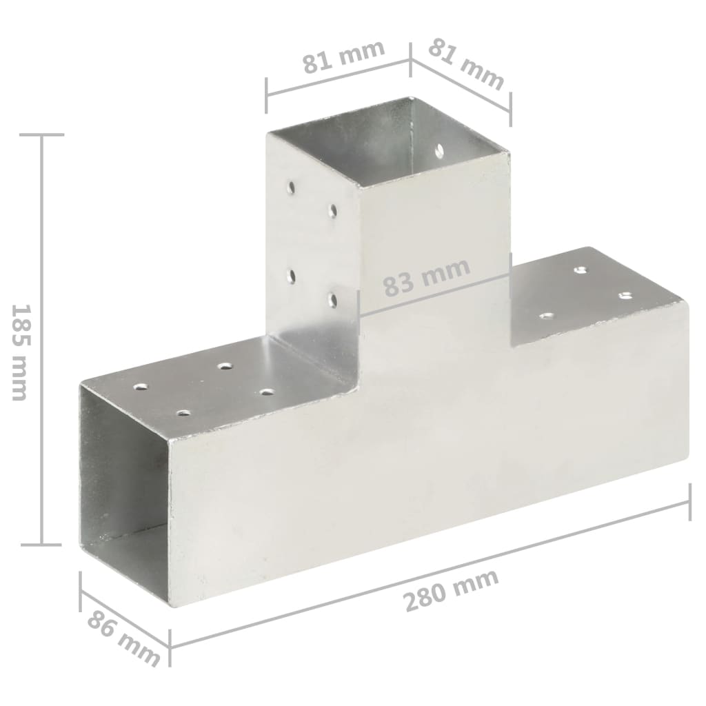 Connettori per Pali a Forma di T 4 pz Metallo Zincato 81x81 mm