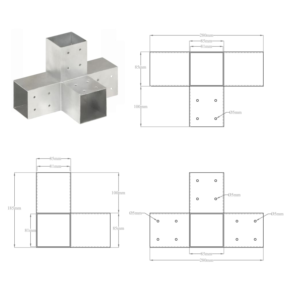 Connettore per Pali a Forma di X in Metallo Zincato 81x81 mm