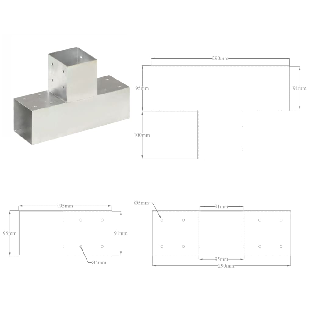 Connettore a T in Metallo Zincato per Pali 91x91 mm
