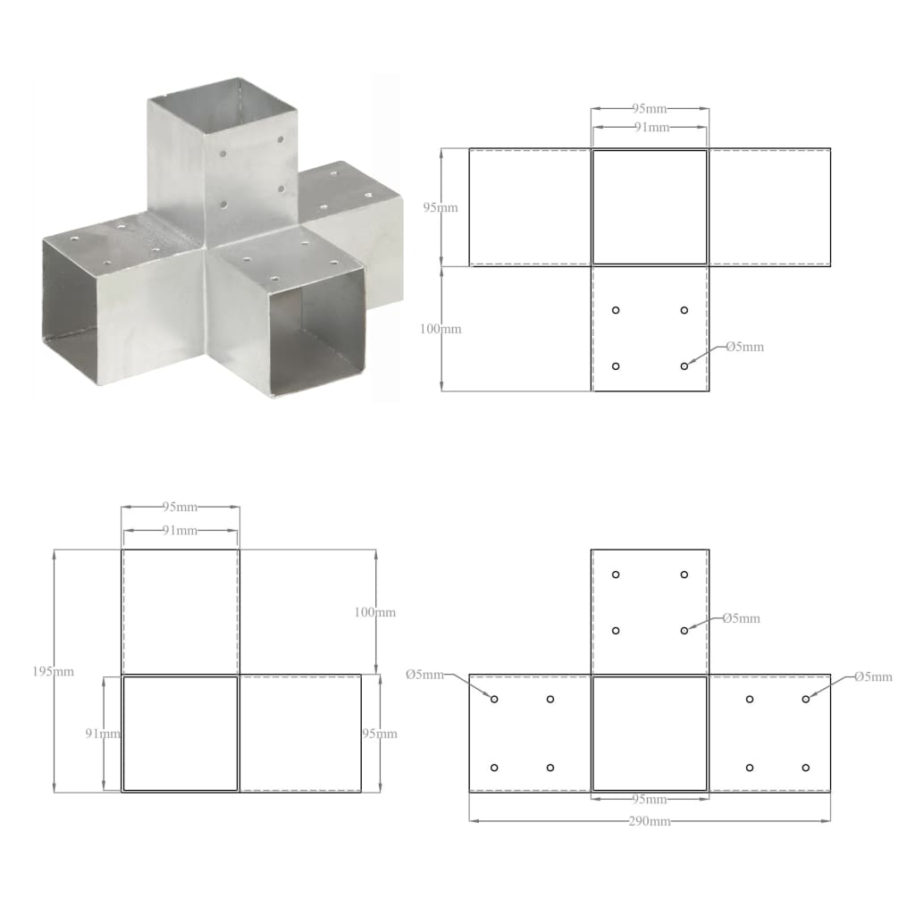 Connettore per Pali a Forma di X in Metallo Zincato 91x91 mm
