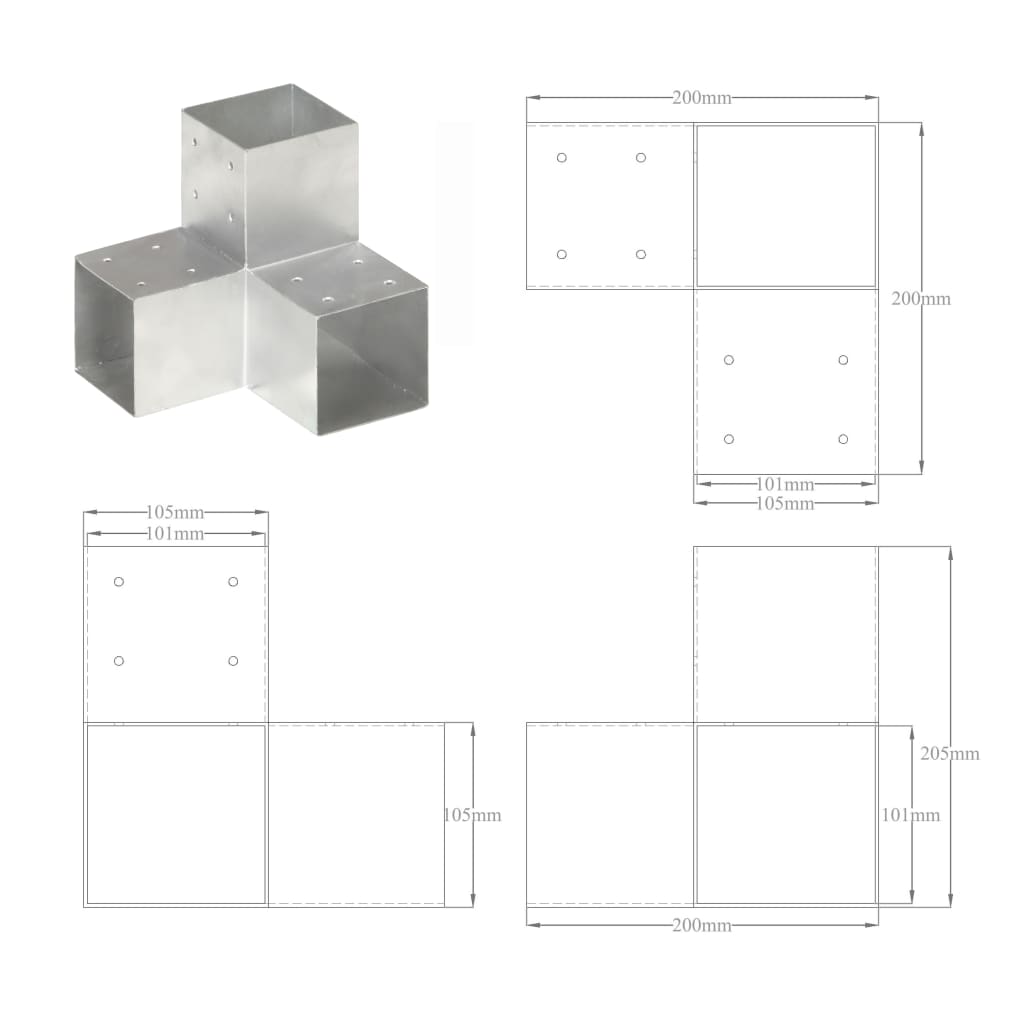 Connettori Pali a Forma di Y 4 pz Metallo Zincato 101x101 mm
