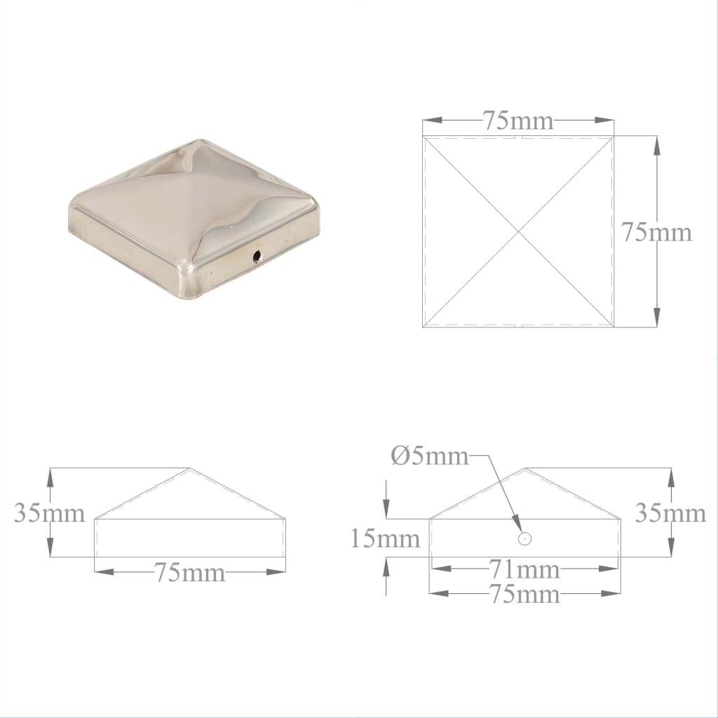 Tappi per Pali a Piramide 6 pz in Acciaio Inox 71x71 mm