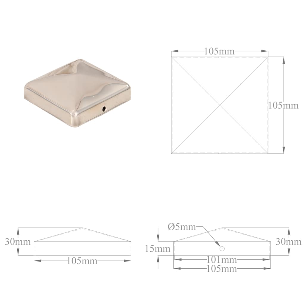 Tappi per Pali a Piramide 6 pz in Acciaio Inox 101x101 mm