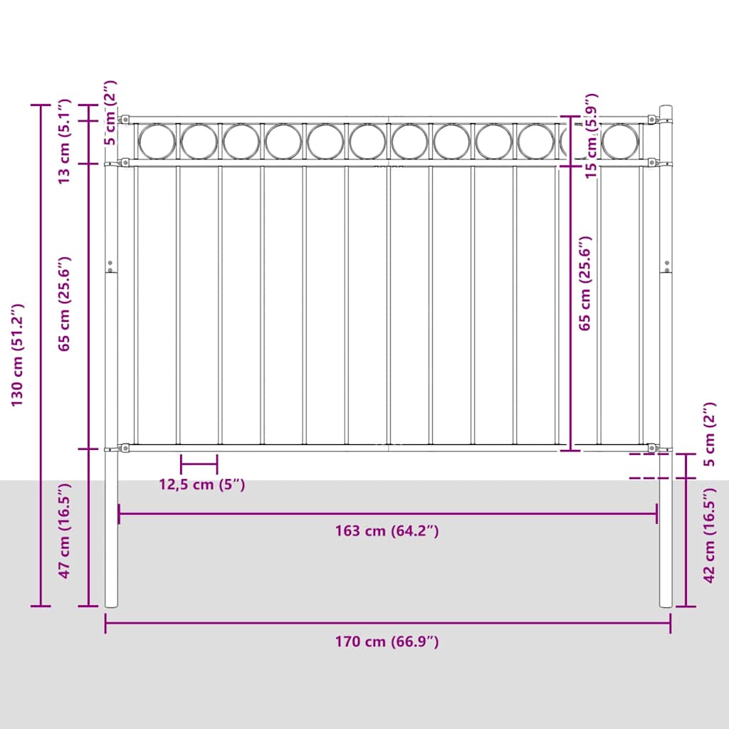 Recinzione da giardino ASSEN in acciaio 1,7x0,8 m nera