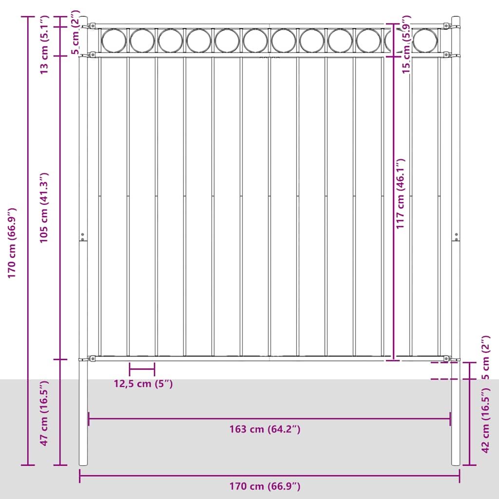 Recinzione da giardino ASSEN in acciaio 1,7x1,2 m nera