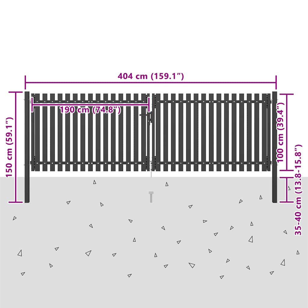 Cancello per Recinzione da Giardino in Acciaio 400x100 cm Antracite