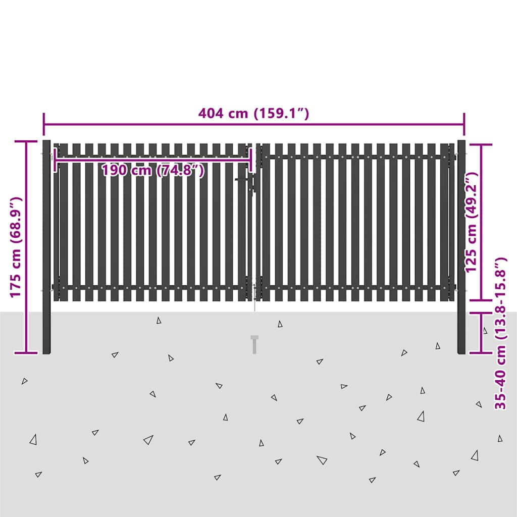 Cancello per Recinzione da Giardino in Acciaio 400x125 cm Antracite