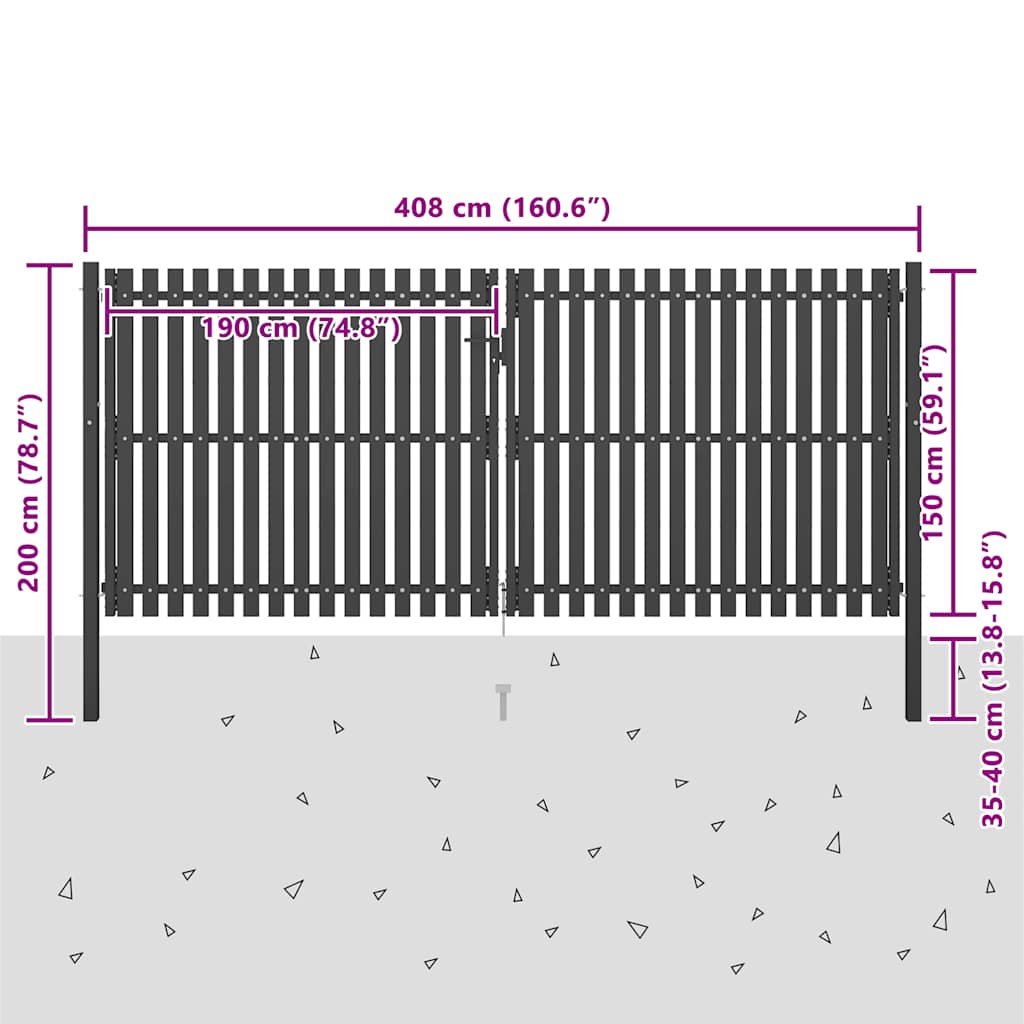 Cancello per Recinzione da Giardino in Acciaio 400x150 cm Antracite