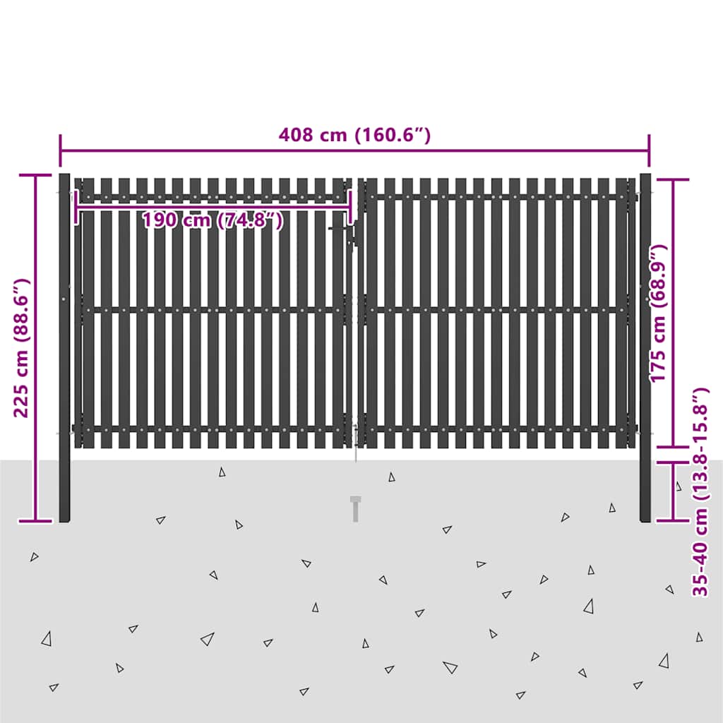 Cancello per Recinzione da Giardino in Acciaio 400x175 cm Antracite