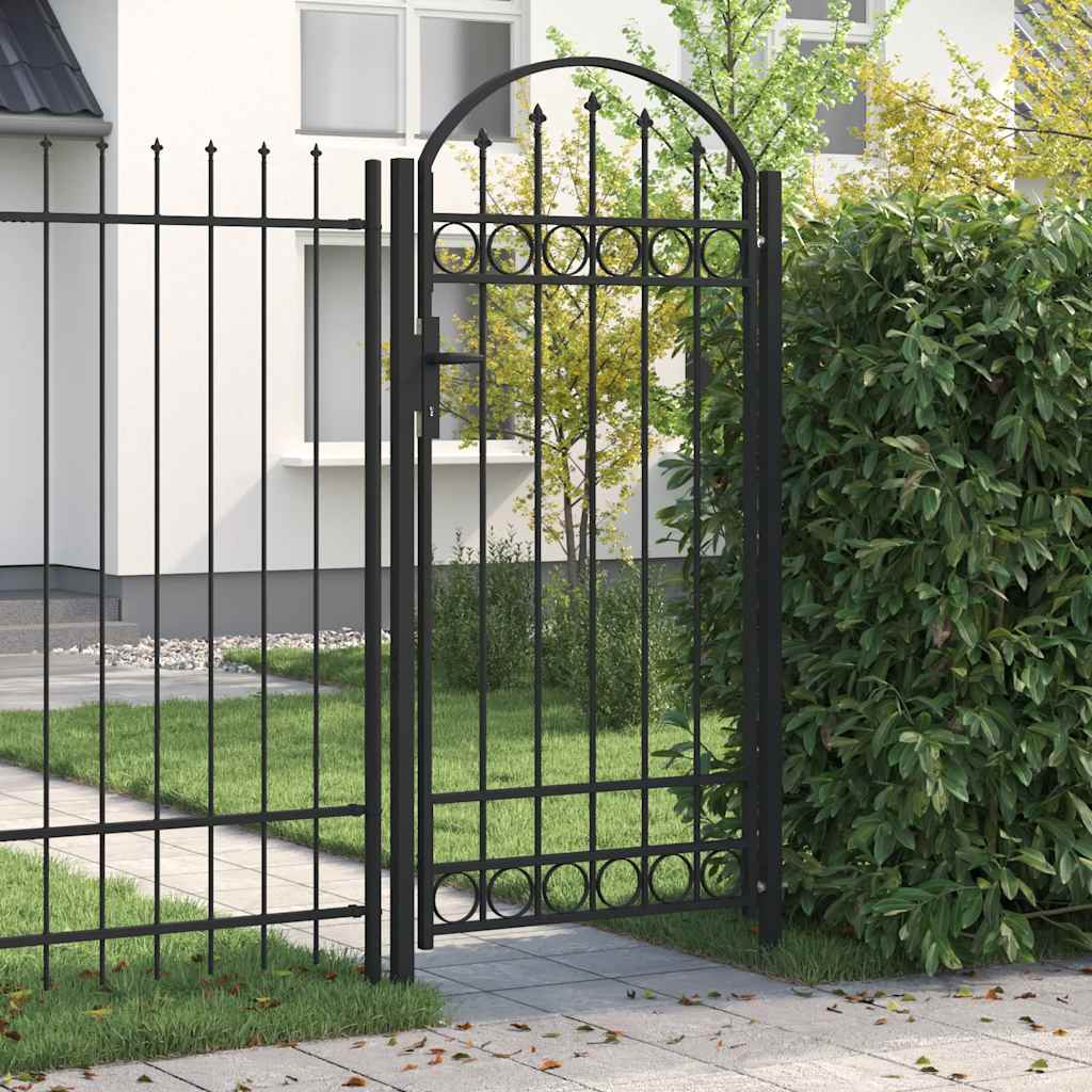 Cancello per recinzione ASSEN con parte superiore ad arco in acciaio 102x200 cm Nero