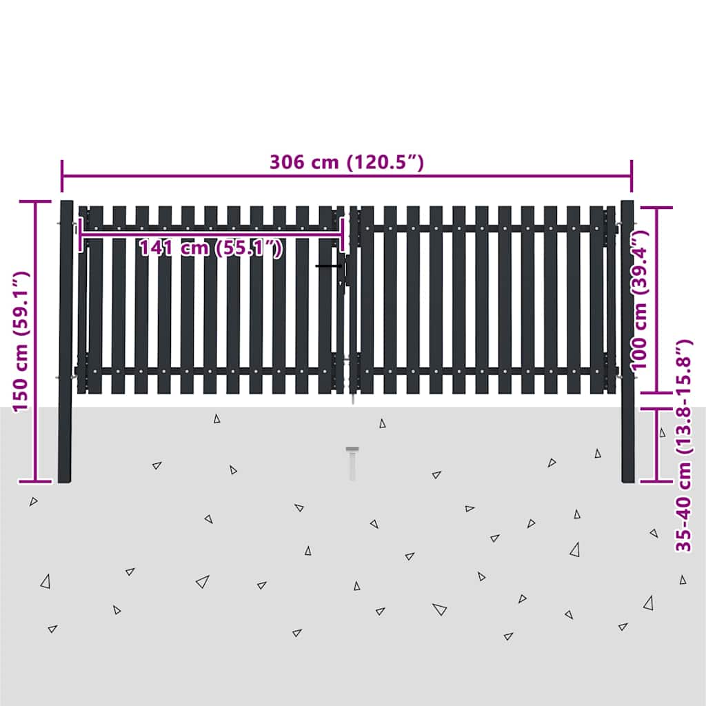 Cancello per Recinzione a Doppia Porta in Acciaio 300x100 cm Antracite