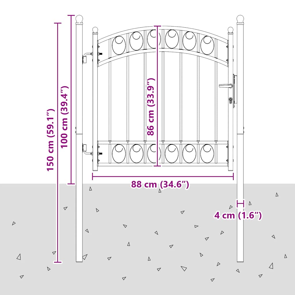 Cancello per recinzione EMMEN con parte superiore ad arco in acciaio 100x86 cm verde