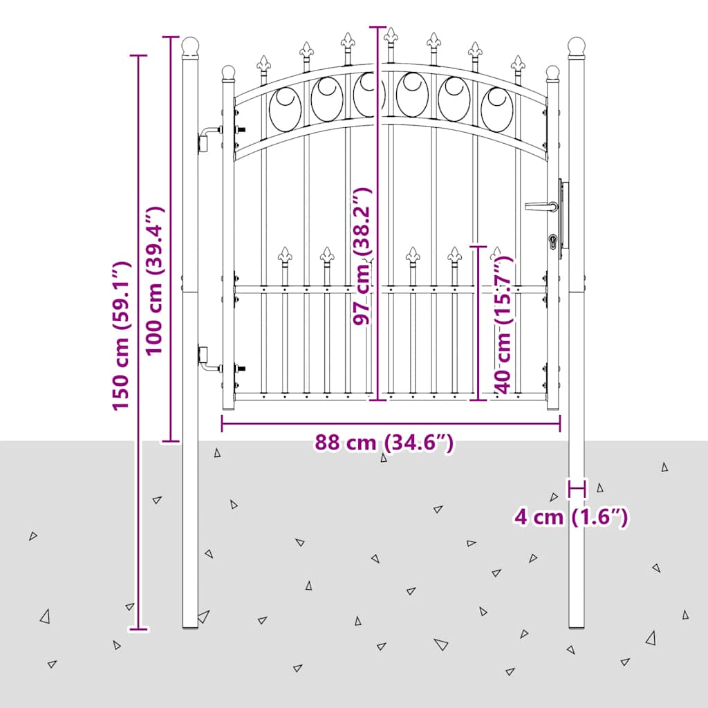 Cancello per recinzione EMMEN con punte in acciaio 104x87 cm Nero
