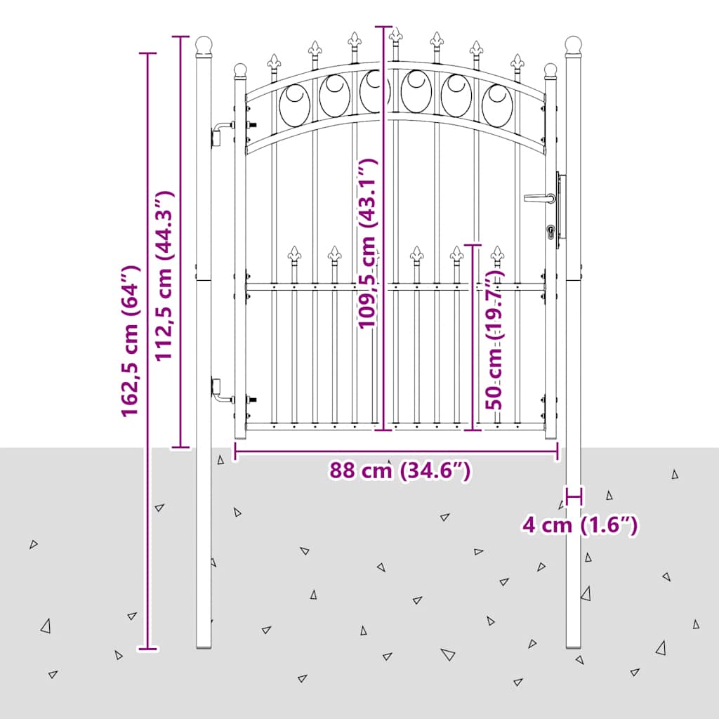 Cancello per recinzione EMMEN con punte in acciaio 104x109,5 cm Nero