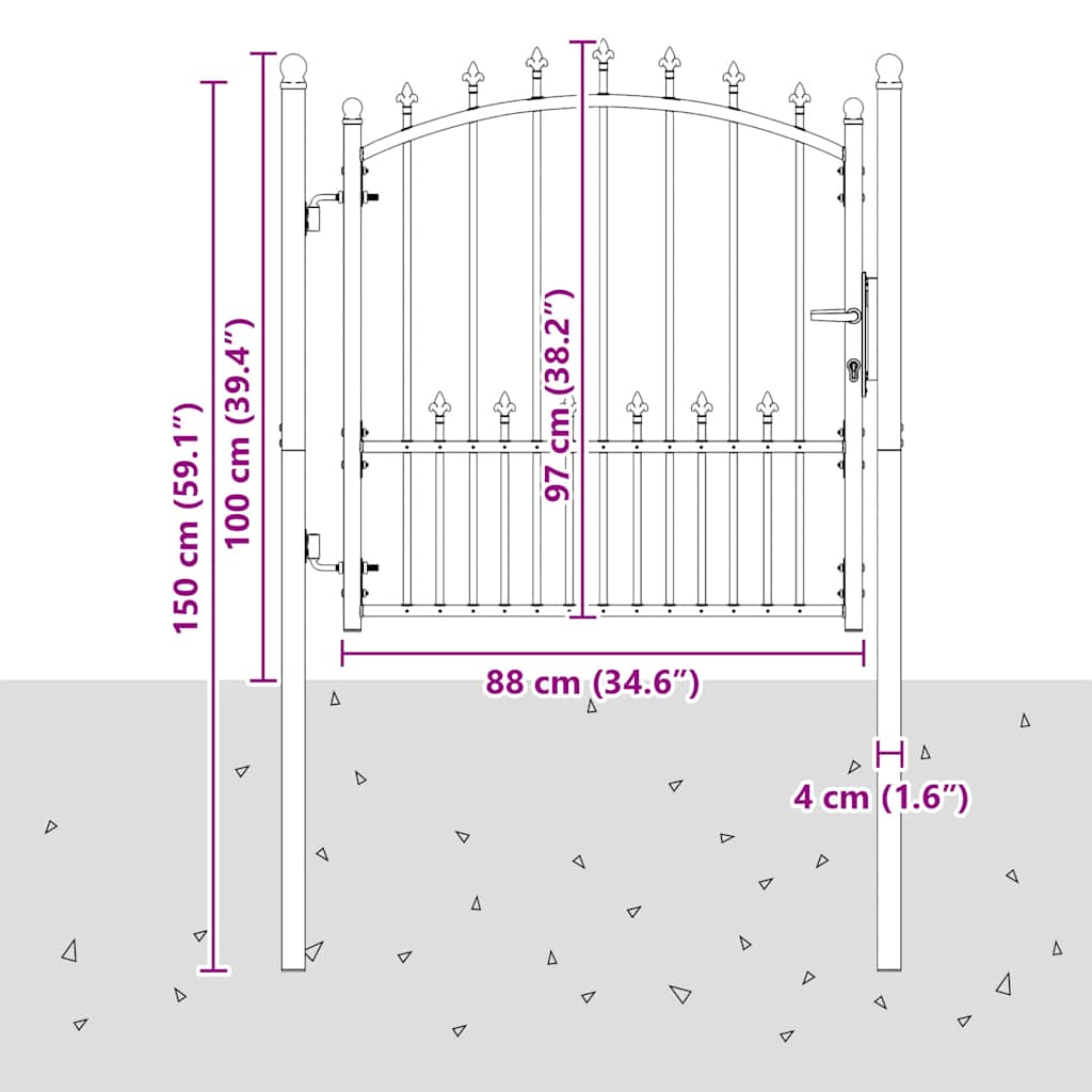 Cancello per recinzione EMMEN con punte in acciaio 104x97 cm Nero