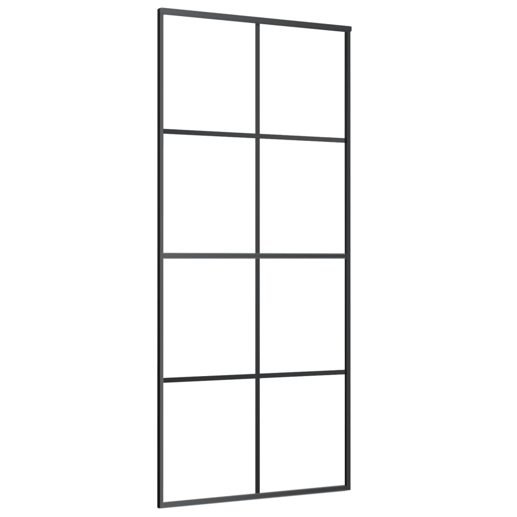 Porta Scorrevole in Vetro ESG e Alluminio 90x205 cm Nera