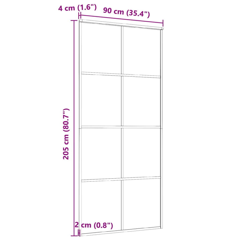 Porta Scorrevole in Vetro ESG e Alluminio 90x205 cm Nera