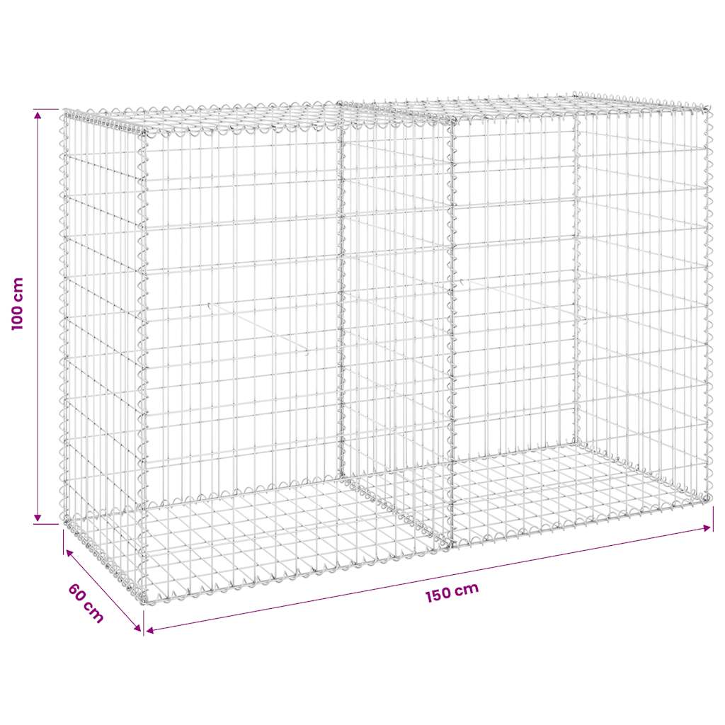 Gabbione con Copertura in Acciaio Zincato 150x60x100 cm