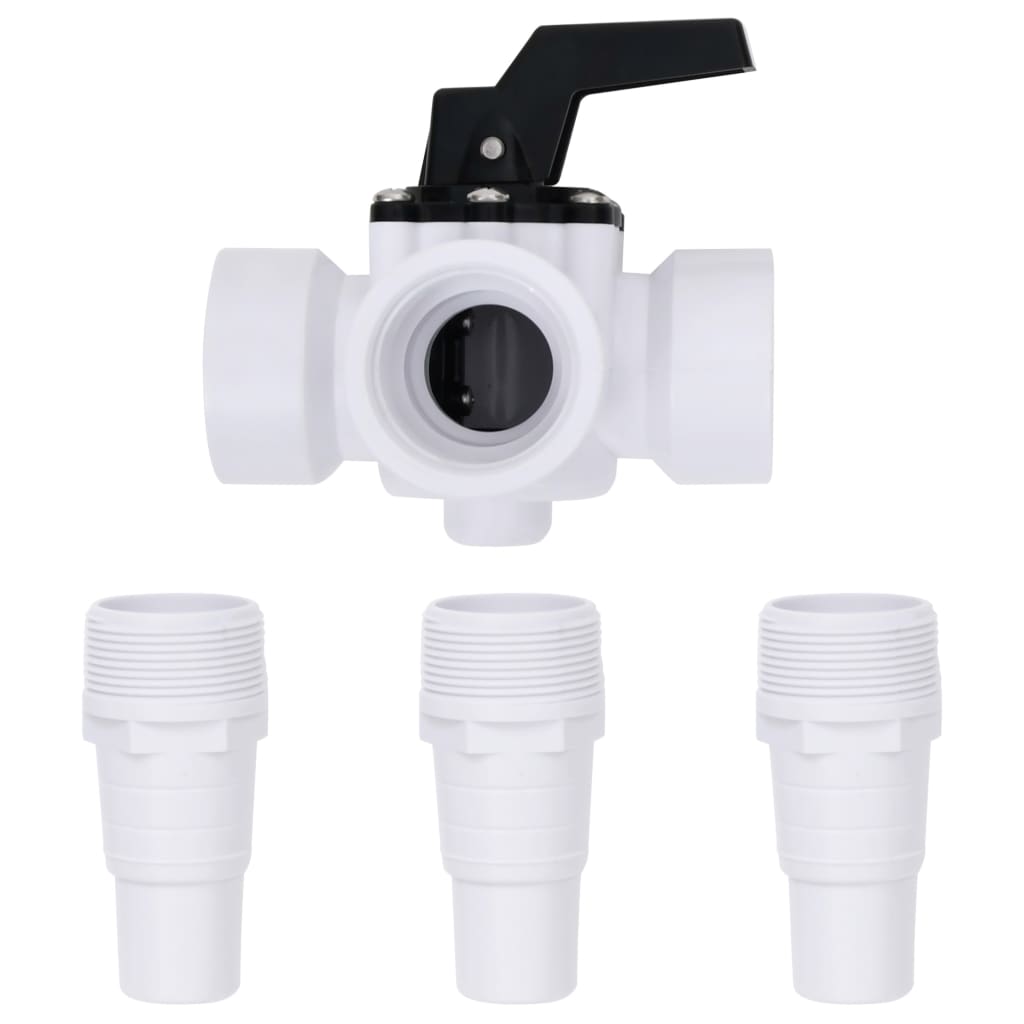 Valvola a Sfera a 3 Vie per Piscina Filettatura 1 1/2" Bianco e Nero