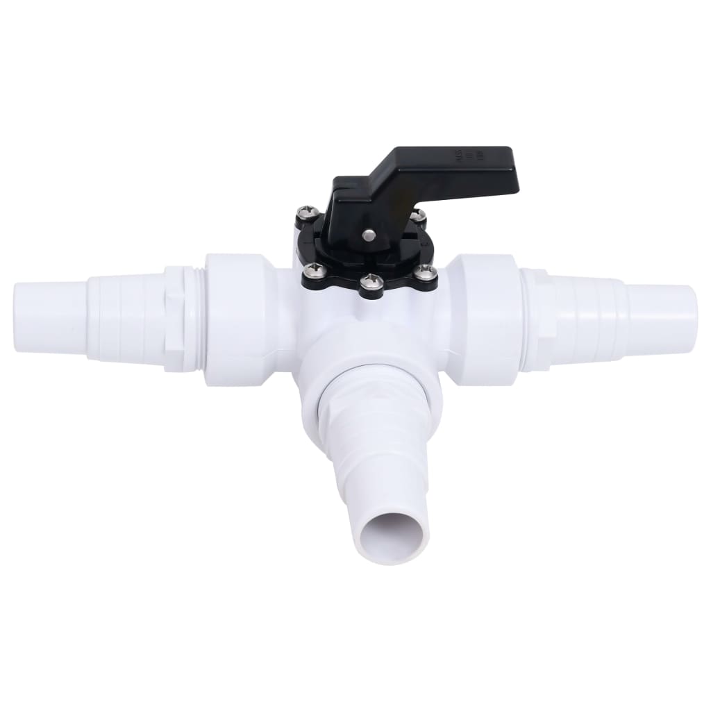 Valvola a Sfera a 3 Vie per Piscina Filettatura 1 1/2" Bianco e Nero