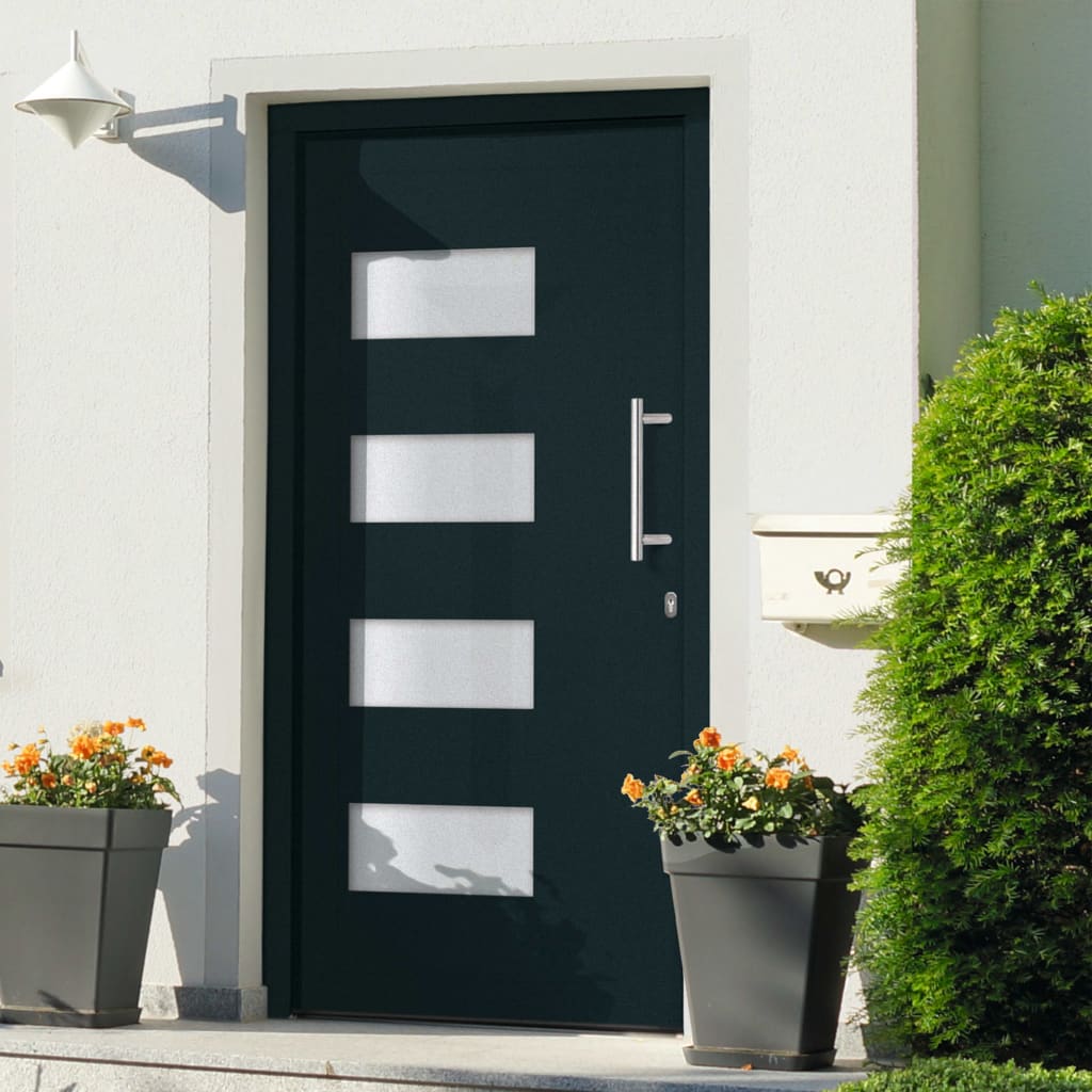 Porta d'Ingresso in Alluminio e PVC Antracite 110x210 cm
