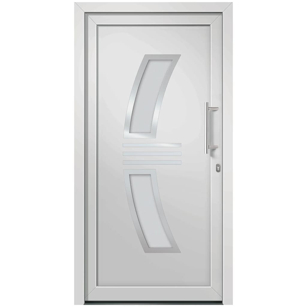 Porta d'Ingresso Bianca PVC 88x200 cm con Vetri Isolanti
