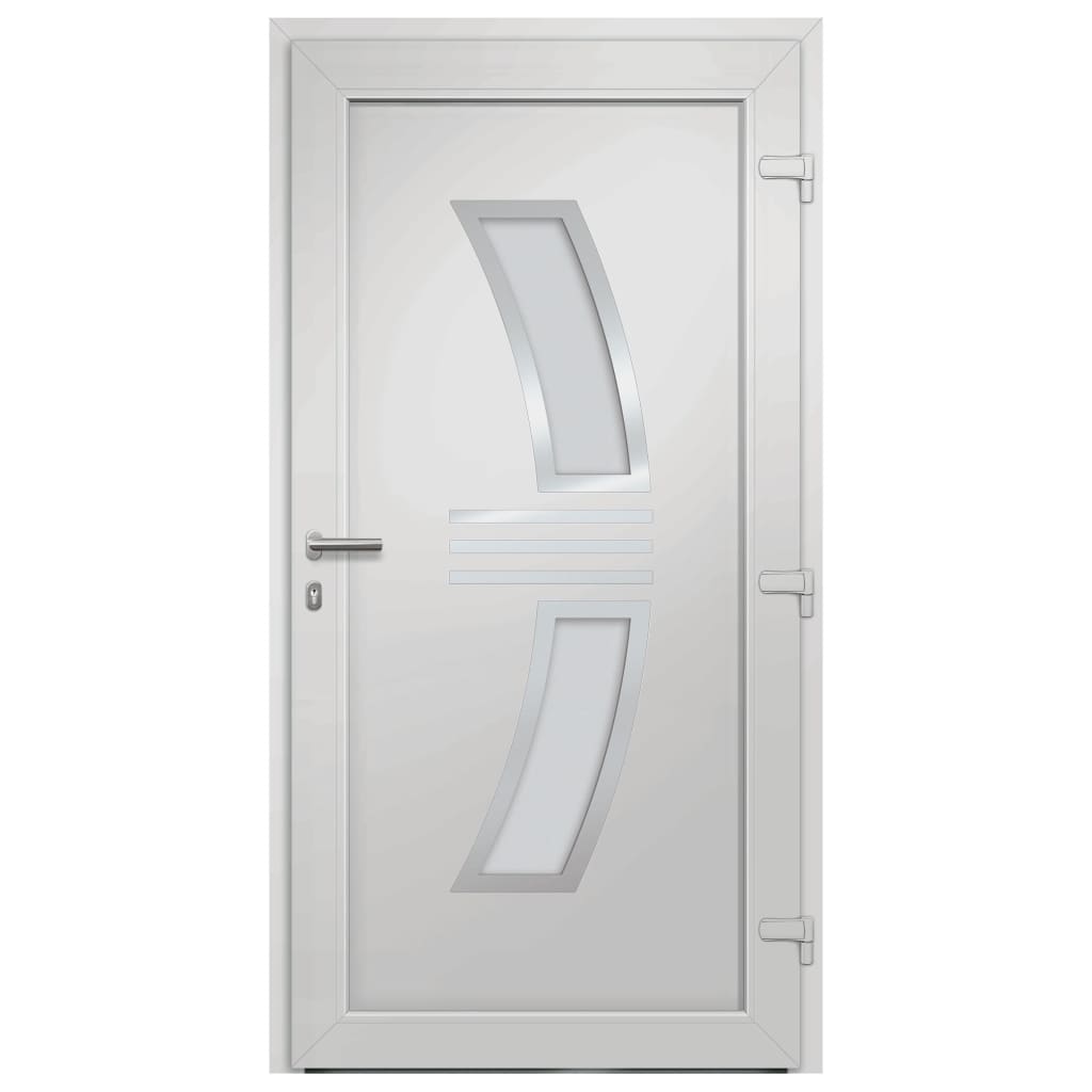 Porta d'Ingresso Bianca PVC 88x200 cm con Vetri Isolanti