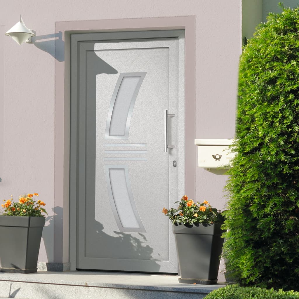 Porta d'Ingresso Bianca PVC 88x200 cm con Vetri Isolanti