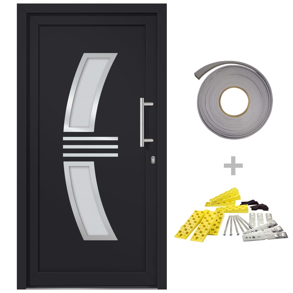 Porta d'Ingresso Antracite 98x208 cm PVC Isolante Termica