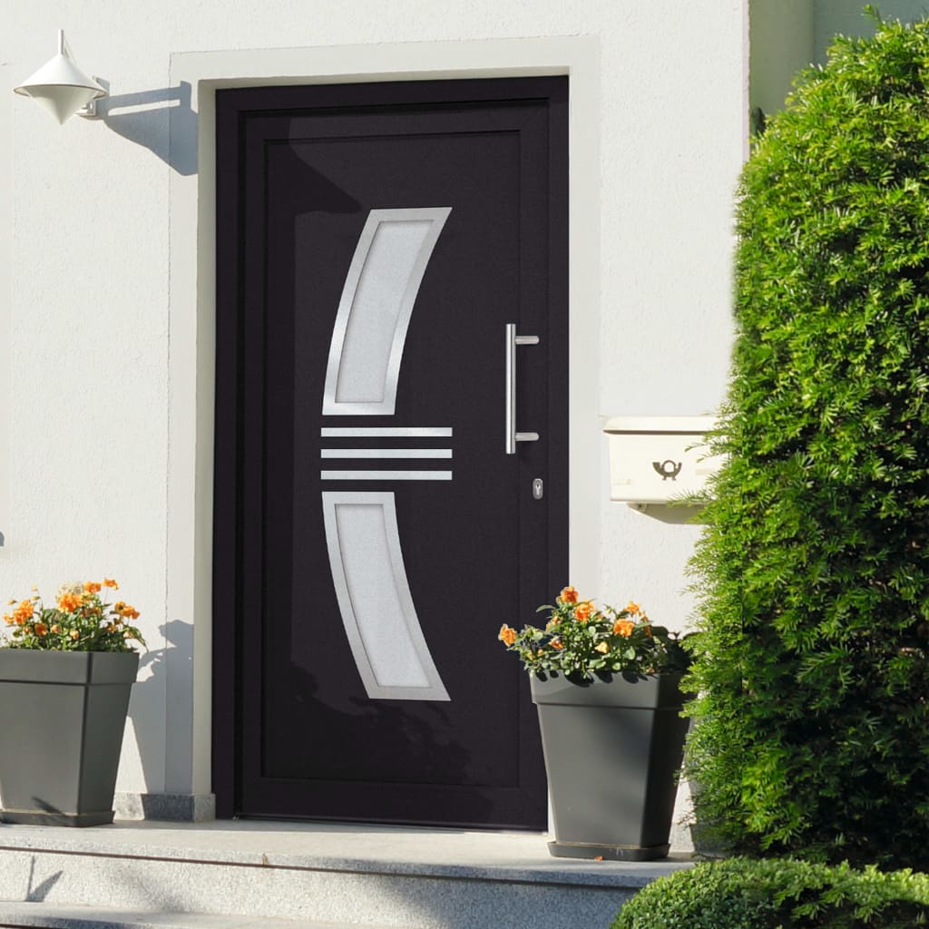 Porta d'Ingresso Antracite 108x200 cm - PVC con Telaio Alluminio