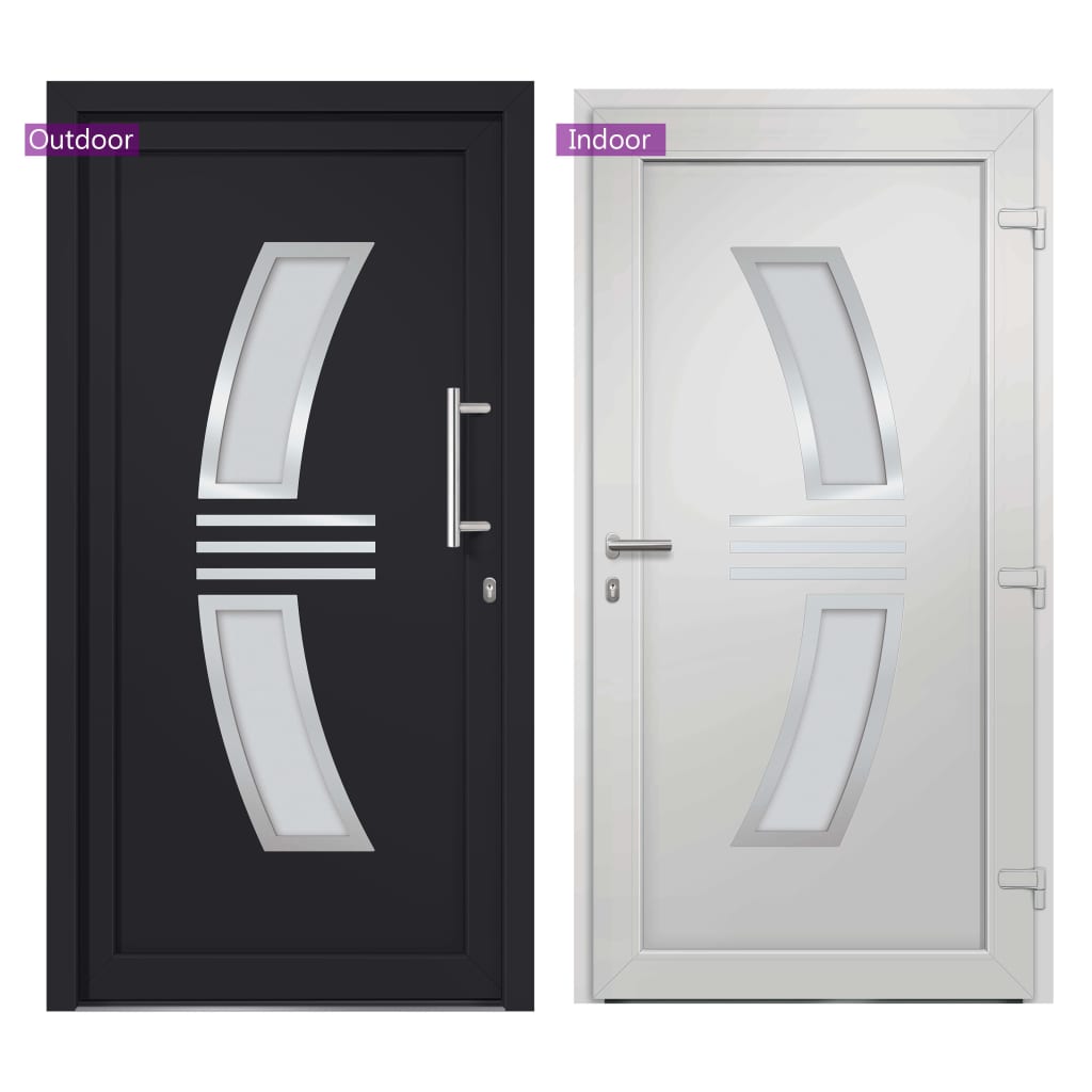 Porta d'Ingresso PVC Antracite 108x208 cm con Telaio e Cerniere 3D