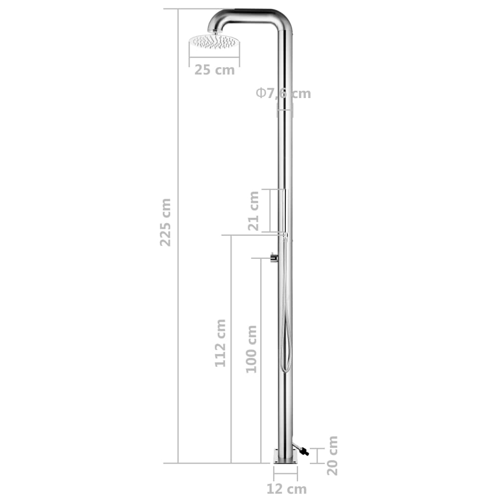 Doccia da Giardino 225 cm in Acciaio Inossidabile 304