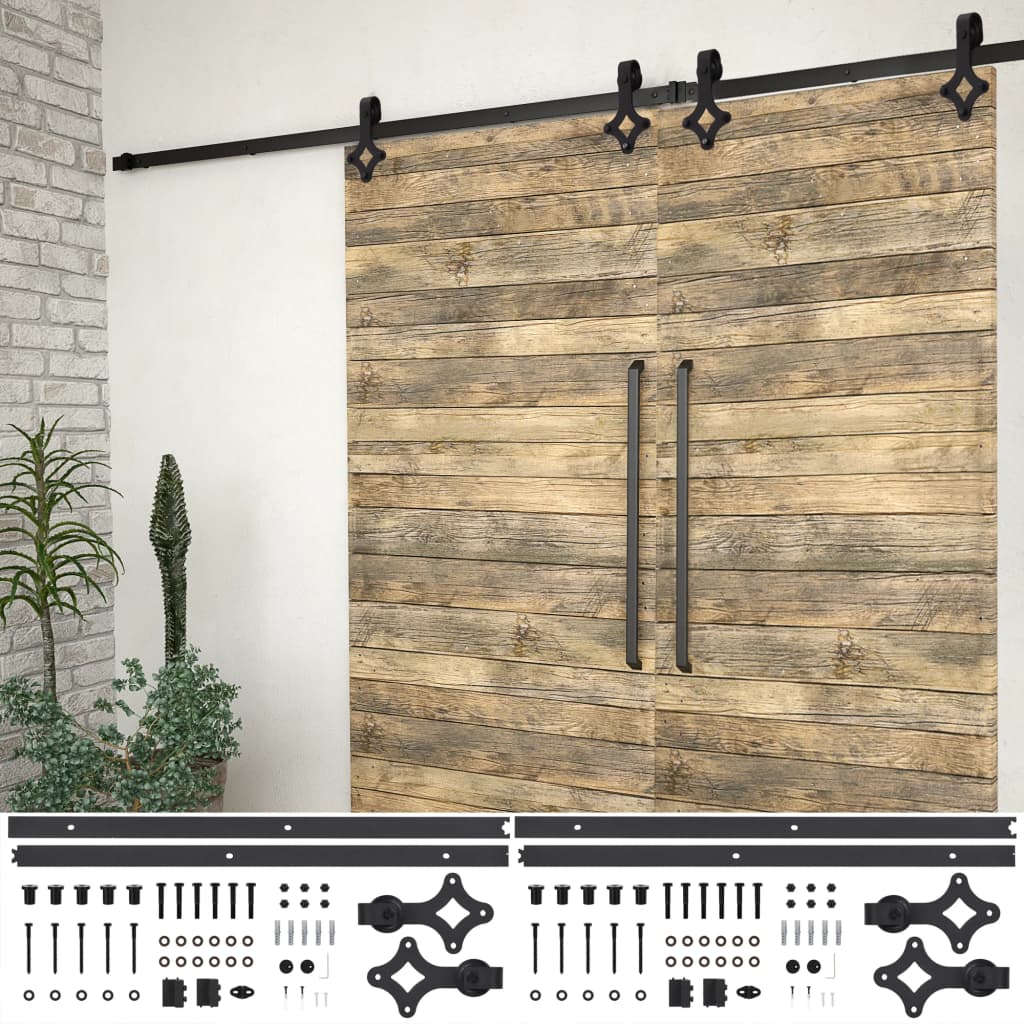 Kit di Binari per Porte Scorrevoli 2 pz 183 cm Acciaio Nero
