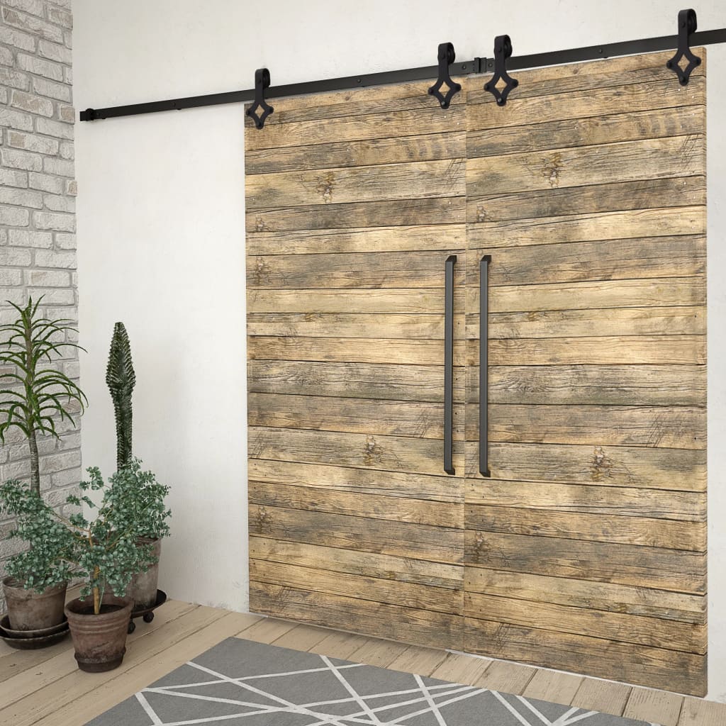 Kit di Binari per Porte Scorrevoli 2 pz 200 cm Acciaio Nero